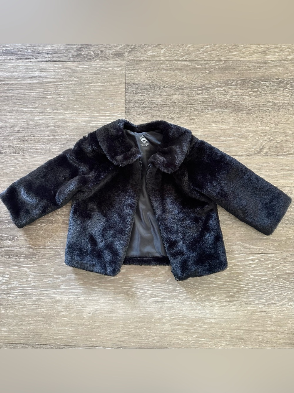 wonder nation Black Faux-Fur Pea Coat for Kids